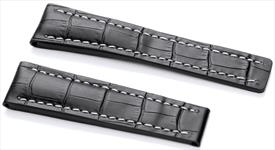 24mm Black Crocodile Leather Watch Strap