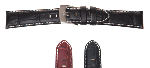 Padded Crocodile Grain Leather Watch Strap