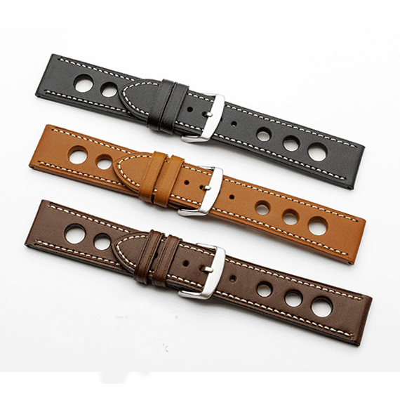 Rally Style Leather Watch Strap