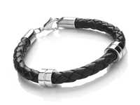 T1058 Black Men's (Unisex) Leather Bracelet with Charms