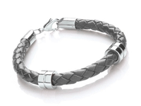 T1058 Grey Men's (Unisex) Leather Bracelet with Charms