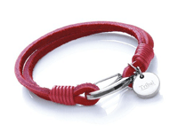 T112 Red Ladies Leather Bracelet with Stainless Steel Disc