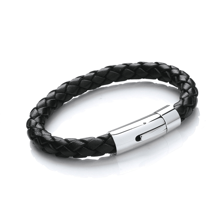 T659 Black Men's Plaited Bolo Leather Bracelet