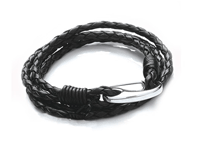 T758-2 Black Ladies Double Wrap Leather Bracelet
