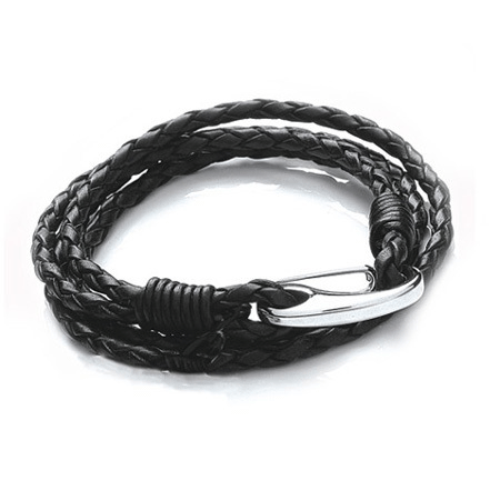 T758-2 Black Ladies Double Wrap Leather Bracelet