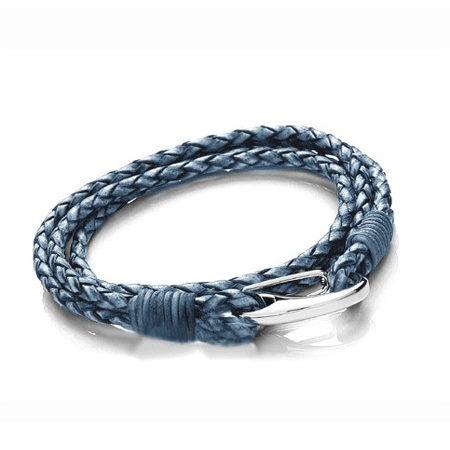 T758-2 Denim Men's Double Wrap Leather Bracelet