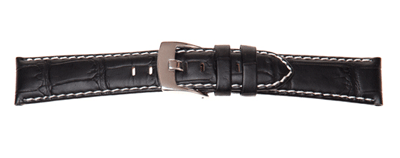 Padded Crocodile Grain Leather Watch Strap