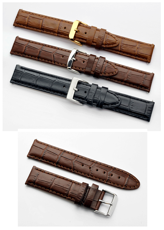 Extra Long Crocodile Grain Leather Watch Strap