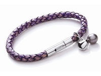 T1047 Violet Ladies Leather Bracelet with Heart & Pearl Charms